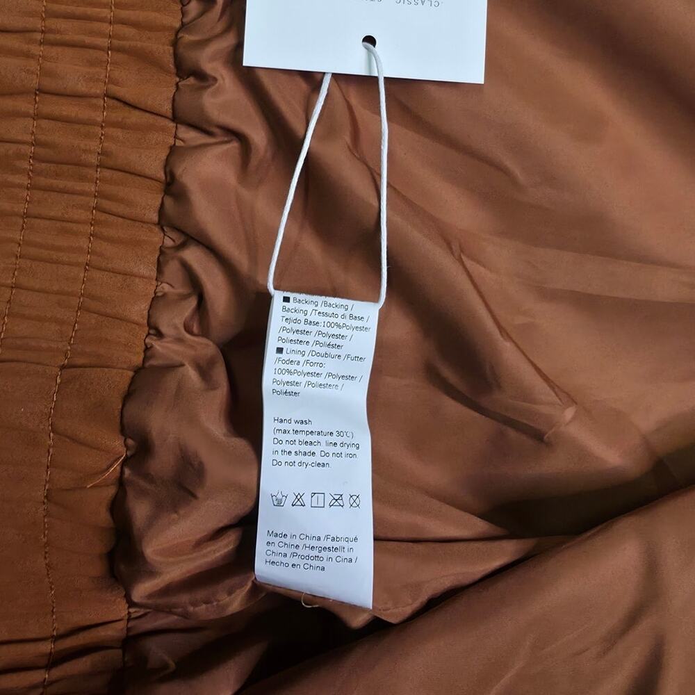 TANKANEO Faux Suede Bomber Jacket Camel Brown Zip Snap NWT S - Picture 8 of 10